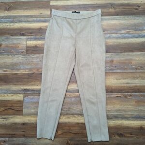 ZARA Basic Tan Faux Suede Ankle And Side Zip Skinny Pants Women's Size XL